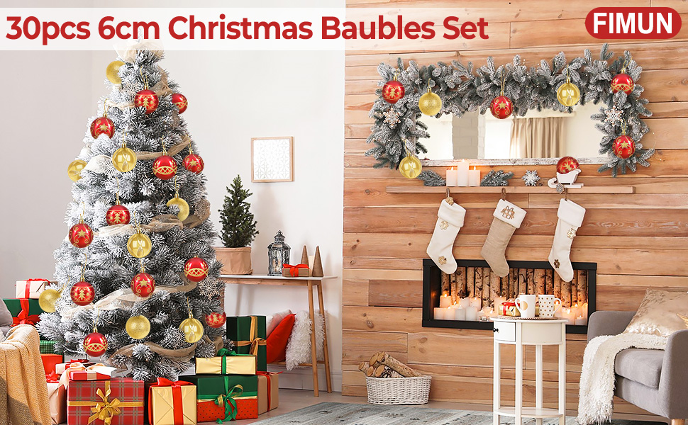 Набір прикрас на ялинку 30 шт. Кульки для ялинки 6 см, червоні та золоті, пластик