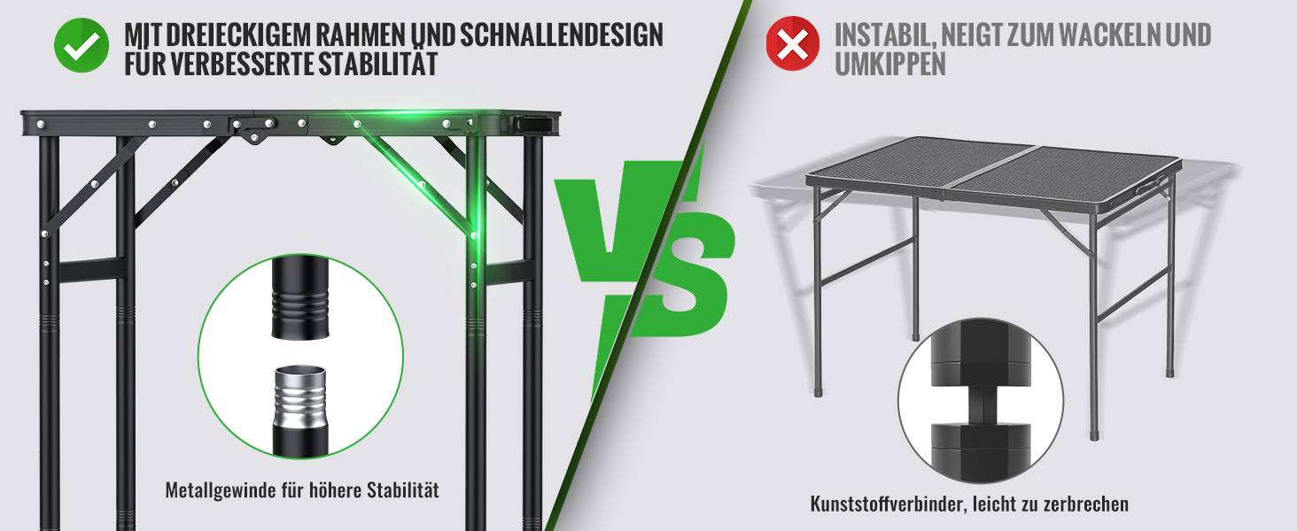 Складний кемпінговий стіл GARLLEN 60x40 см, регульована висота (27/51/75 см), чорний - для пікніка, саду, балкону, пляжу