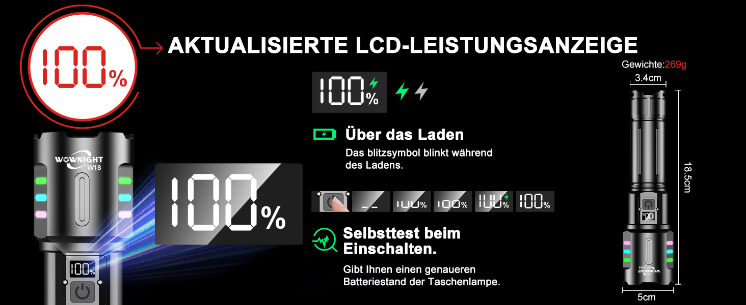 Ліхтар LED акумуляторний тактичний, 500000 люмен, 5 режимів, плавне регулювання яскравості, для кемпінгу та надзвичайних ситуацій, чорний