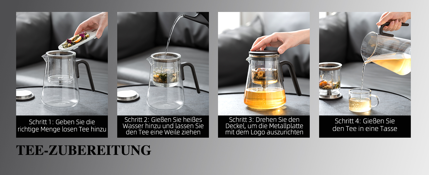 Чайник ZENS Magic з боросилікатного скла з ситом, 800 мл, з магнітним кришкою та ручкою з чорного горіха, для заварювання листового чаю