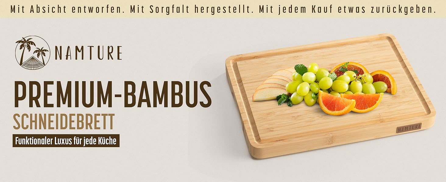 Дерев'яний обробний дошка Stirnholz 45x30 см з бамбука, преміум-якість, з жолобом для соку та антиковзними ніжками, у подарунковій коробці