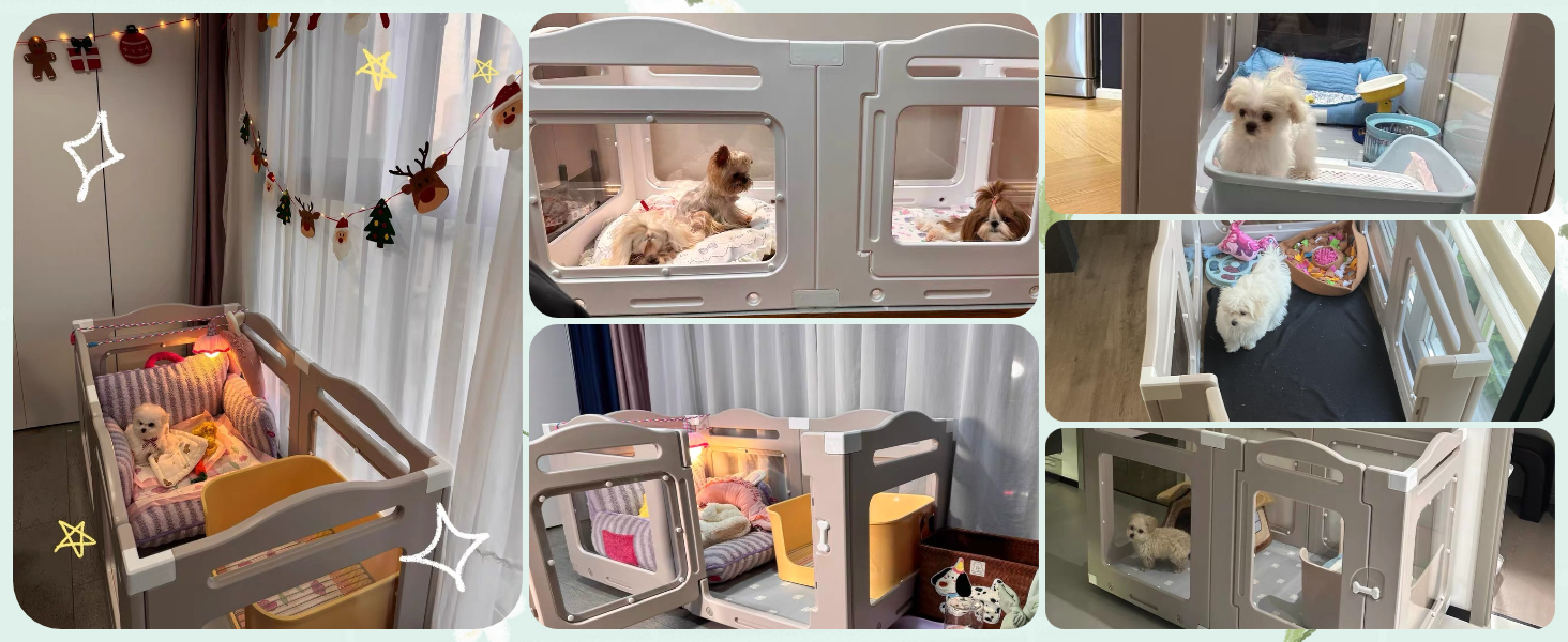 Клітка для цуценят з акрилу 60 см, 7+1 шт. з дверцятами, без ґрат, для дому, з присосками, прозора, теплий сірий колір, для собак та цуценят