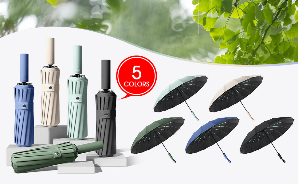 Стійкий до вітру парасолька: компактний автоматичний парасолька великого розміру з 16 ребрами, тефлонове покриття 210T, анти-UV, чорний