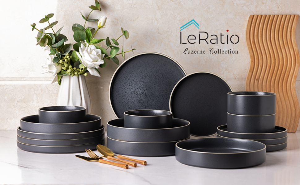 Набір посуду LeRatio для 6 осіб, 18 предметів, кераміка, стійкий до подряпин, сірий та білий (18 предметів)