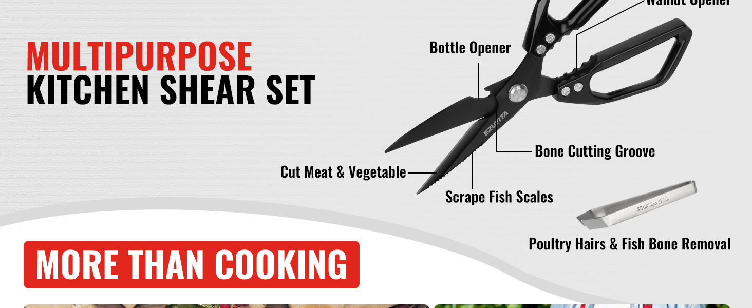 Кухонні ножиці 5-в-1 з пінцетом, титанове покриття, нержавіюча сталь, для птиці, риби, м'яса, чорний колір