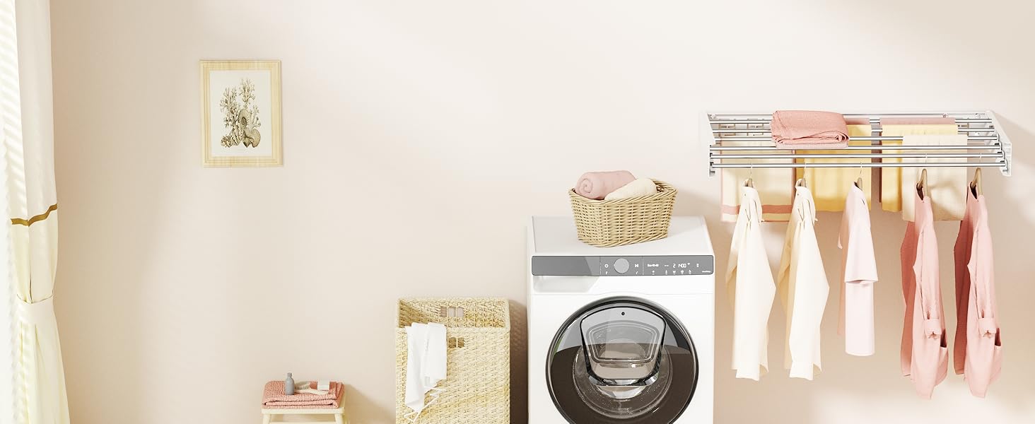 Настінна розкладна сушарка для білизни, компактна сушарка для рушників, висувна (6 трубок, білий, 100 см)