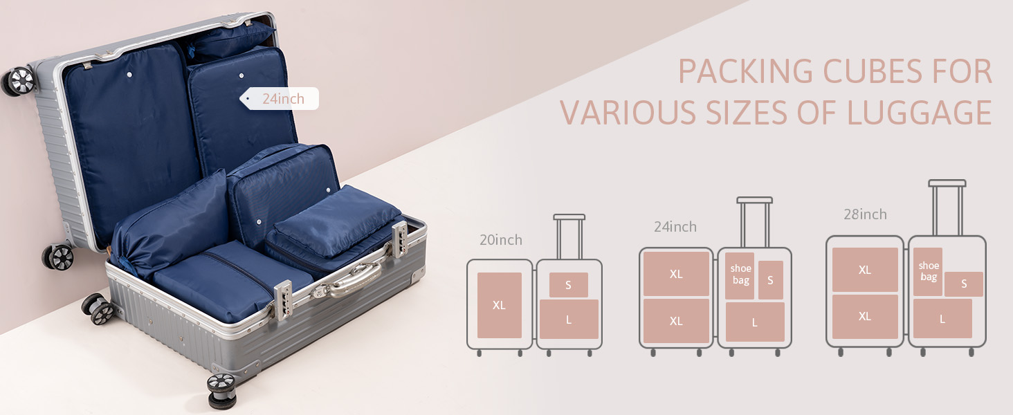 Органайзер для валізи Meowoo, набір 8 шт., Packing Cubes для подорожей та бізнесу, система зберігання багажу (Морська синя)