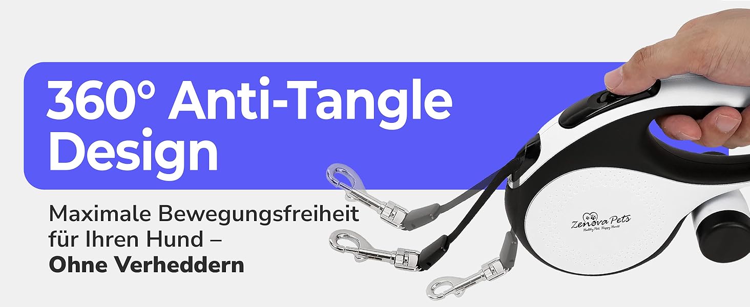 Рулетка для собак 5 м з тримачем для відходів – витяжна повідка для собак будь-якого розміру – повідка з нейлоновою стрічкою 360°, антиковзним руків'ям та кнопкою швидкого гальмування – повідка для собак до 30 кг