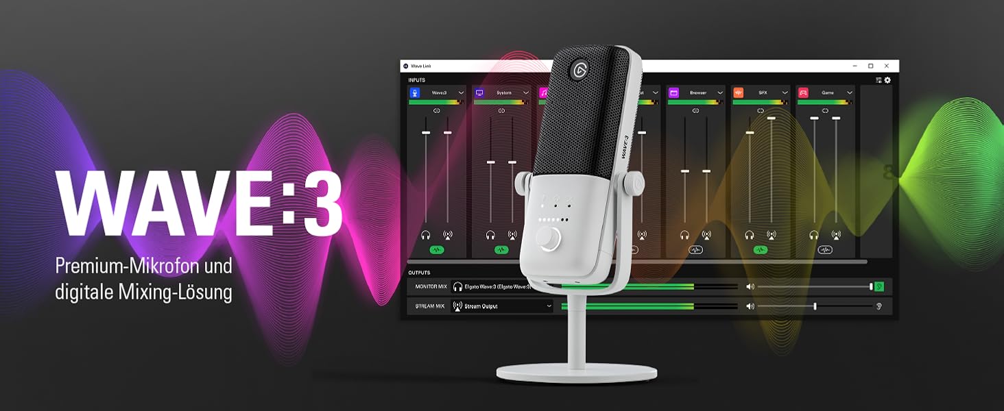 Мікрофон Elgato Wave:3 White - USB конденсаторний для стрімінгу, подкастів, геймінгу та роботи. З безкоштовним ПЗ