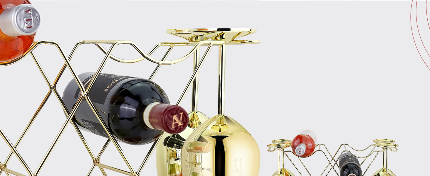 Стійка для вина Gusto Nostro на стіл - Металева, 3-рівнева, для 8 пляшок, без монтажу (Золота)