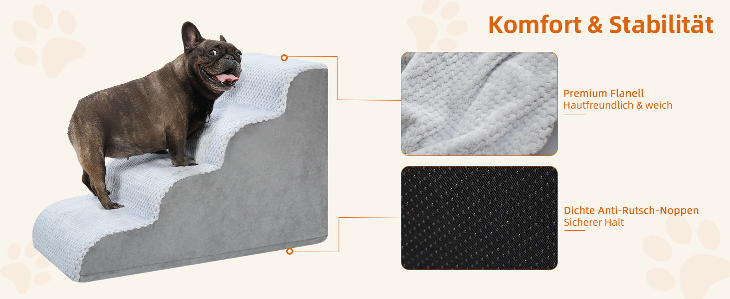 Східці для собак KSIIA - 3 ступені, 40 см, для маленьких собак та котів. Зручні сходинки для доступу до ліжка, дивану, софи та авто. Розмір: 40x57x40 см, сірий колір.