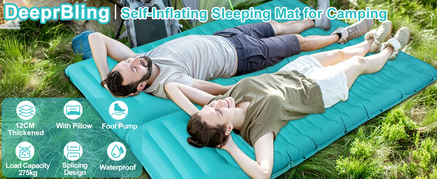 Надувна ізольована каремат для кемпінгу DeeprBling з самонадуваванням та помпою, 200x70x10 см
