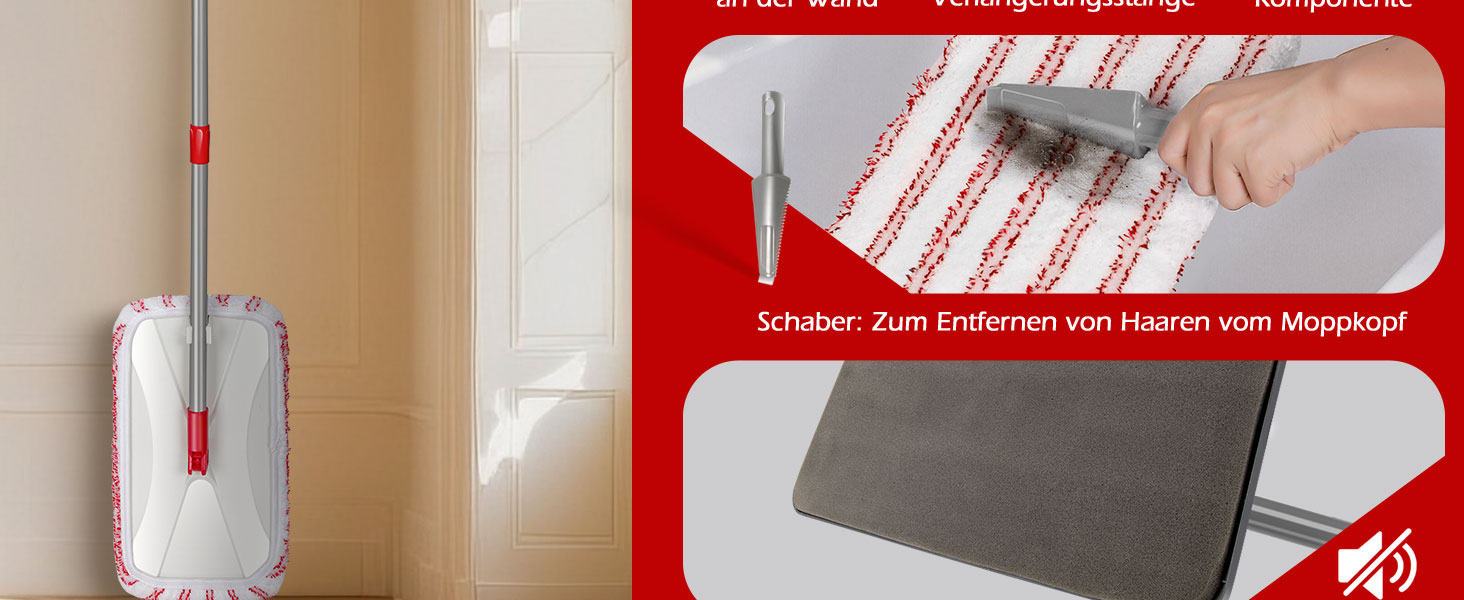 Набір для миття підлоги з відром, вичавлювач для підлоги, набір мопів 2 в 1 з регульованою ручкою з нержавіючої сталі та 6 мікрофібровими насадками, підходить для плитки та ламінату (Wischmopp Groβ)