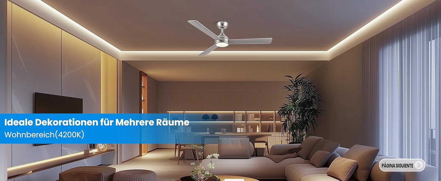 Стеляний вентилятор CJOY з підсвічуванням, 107 см, з пультом керування, тихий, DC, реверсивний, пам'ять 3CCT, диммування, 6 швидкостей, таймер для спальні (132 см - срібний)