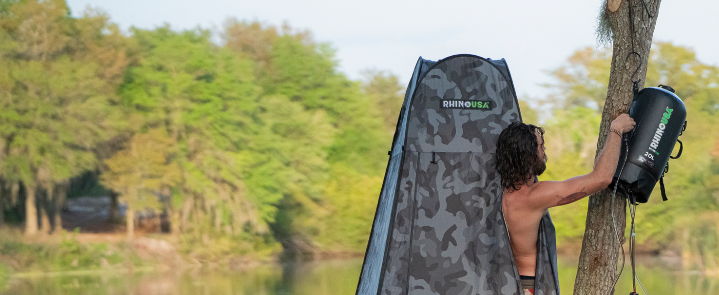 Сонячний душ Rhino USA 20 л – портативна душ для кемпінгу, фестивалів, подорожей, пляжу та відпочинку на природі. Чорний