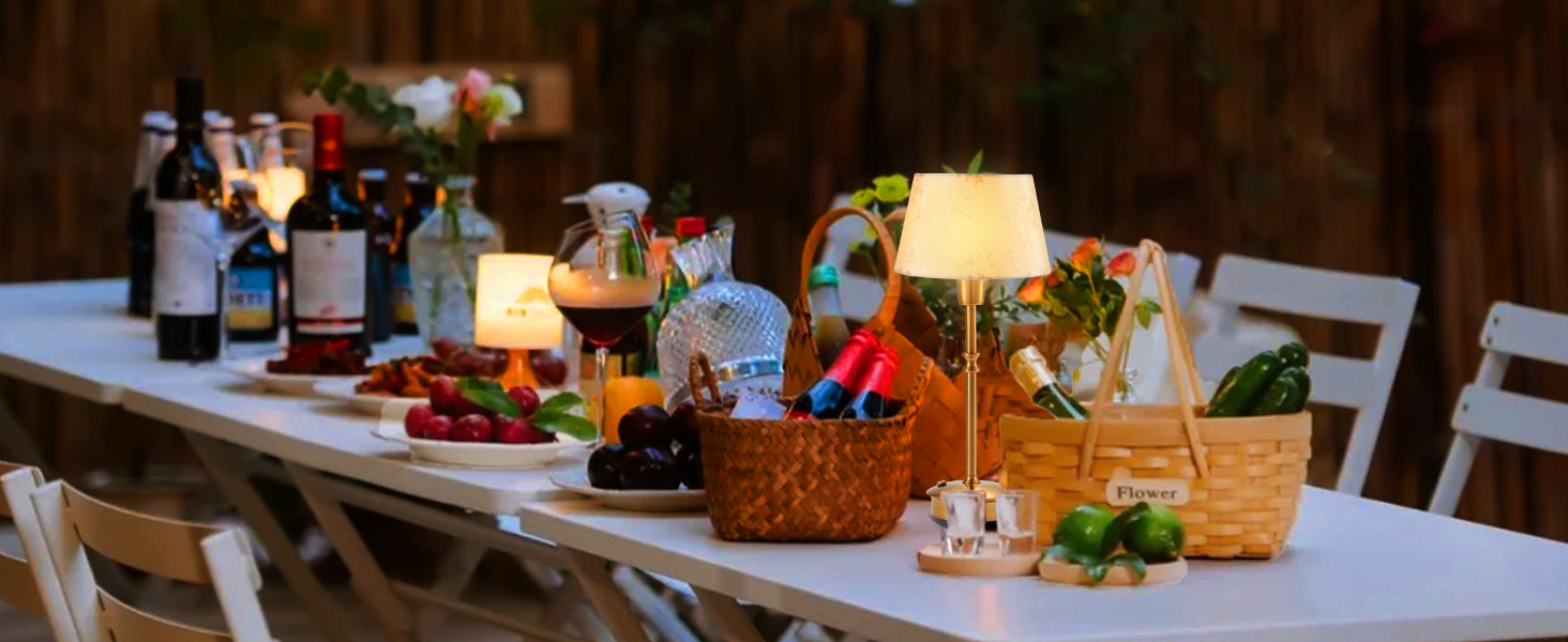 Настільна лампа OCEST на акумуляторі, сенсорне керування, регульована яскравість, для дому, кухні, тераси, їдальні (античне латунь-лінолеум), плафон з шовку 35,5 см