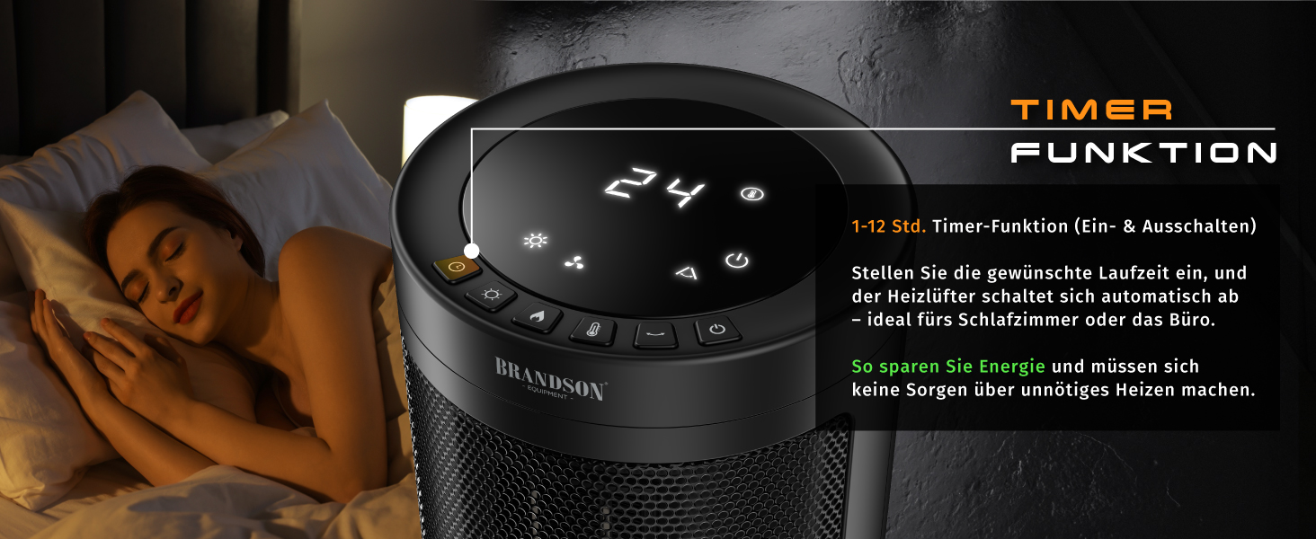 Електричний обігрівач Brandson з ефектом каміна: тихий, енергоефективний, з дистанційним керуванням, таймером, для ванної, вітальні, офісу, дитячої кімнати (чорний)