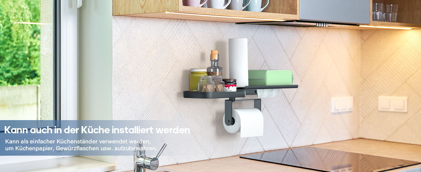 Настінний тримач для туалетного паперу з полицею, багатофункціональний, обертовий, з нержавіючої сталі, чорний мат. Підходить для ванної кімнати, кухні та пральні.