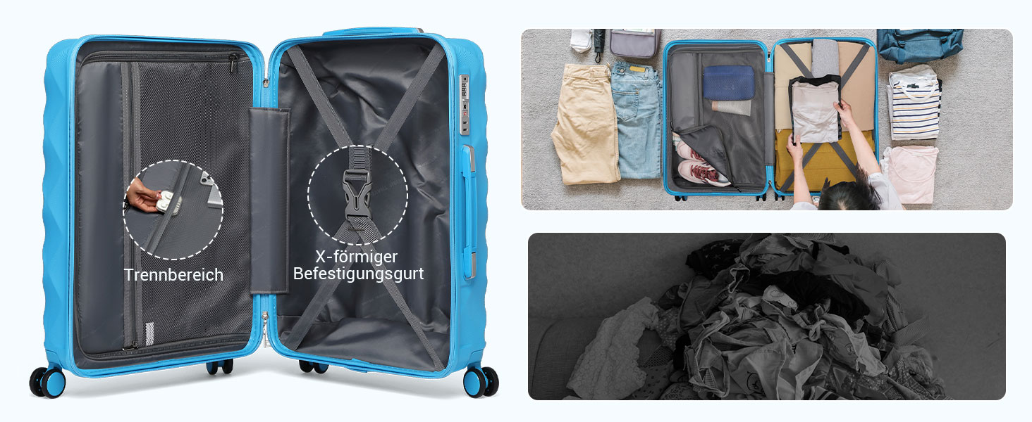 Чохол валіза British Traveller Hartschalenkoffer Groß, 74.5 x 49 x 30.5 см, ABS + PC, TSA-замок, 4 колеса, для подорожей та бізнесу (Світло-блакитний, L)