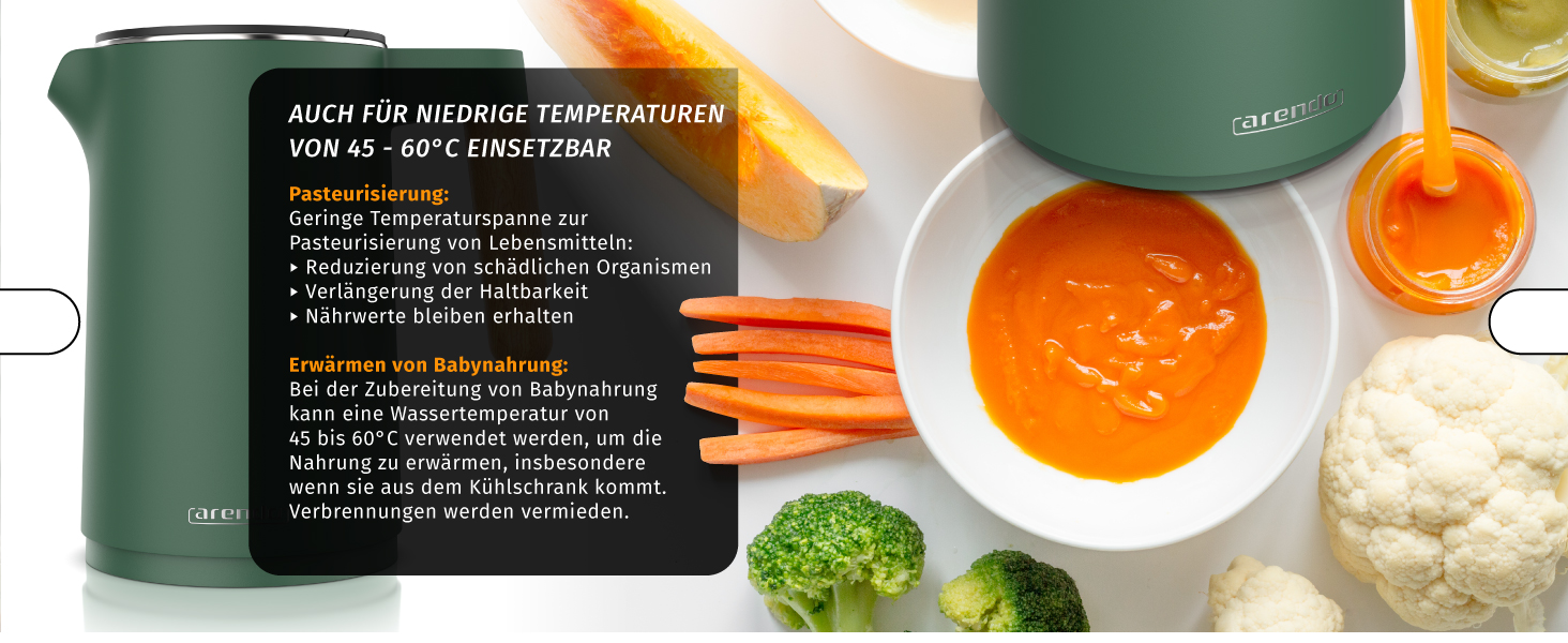 Електричний чайник Arendo з регулюванням температури (45°C-100°C), 1.5 л, з подвійними стінками, без BPA, з функцією підтримання тепла, зелений