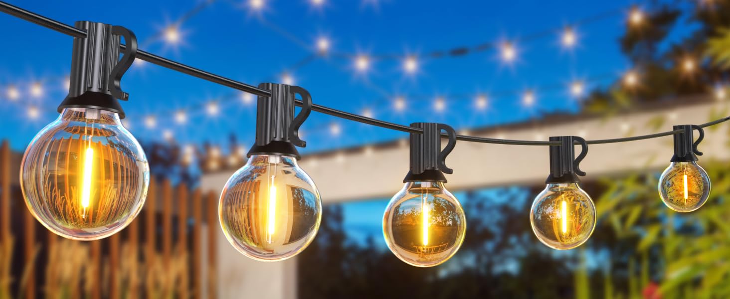 Льо́хкова гірлянда з 50+2 LED-лампочками, 45 метрів, IP45, тепле біле світло, для саду, тераси, святкування, з пульт дистанційного керування