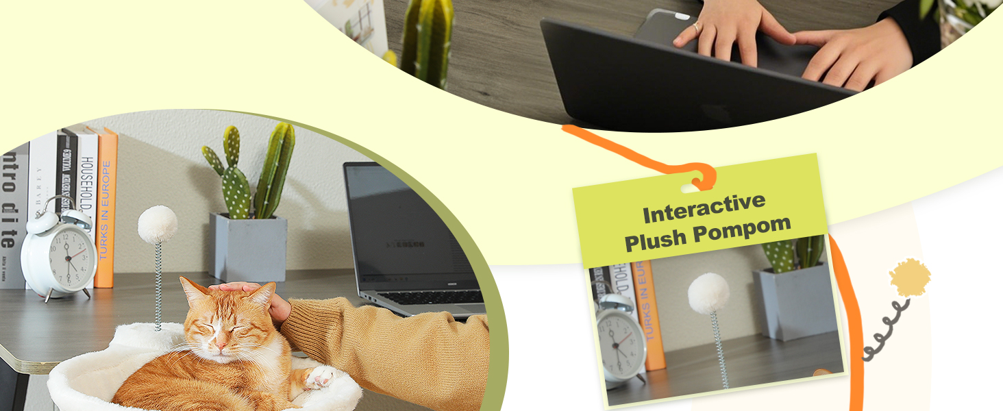 Кішечка PAWZ Road: зручне ліжко-гамак для котів з інтерактивним м'ячиком, 360° обертання, стійка, до 22.5 кг (Бежевий, Кругле)