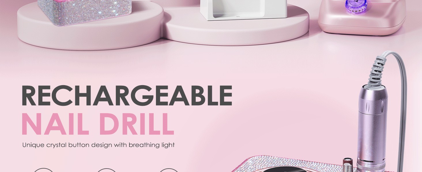 Професійна електрична машинка для манікюру та педикюру 45000 RPM, рожева, з алмазним фрезером, для салонного та домашнього використання