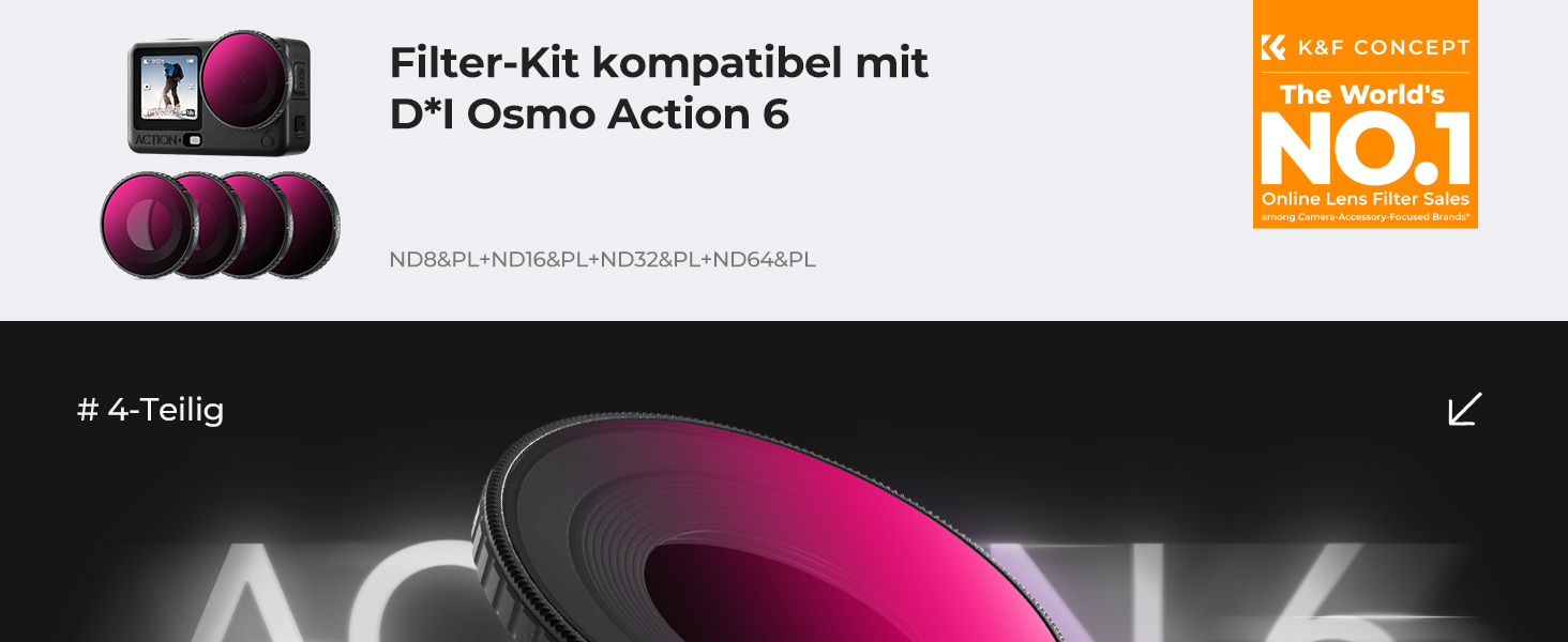 Набір фільтрів K&F Concept ND для DJI Osmo Action 6: ND8, ND16, ND32, ND64 (з поляризацією)