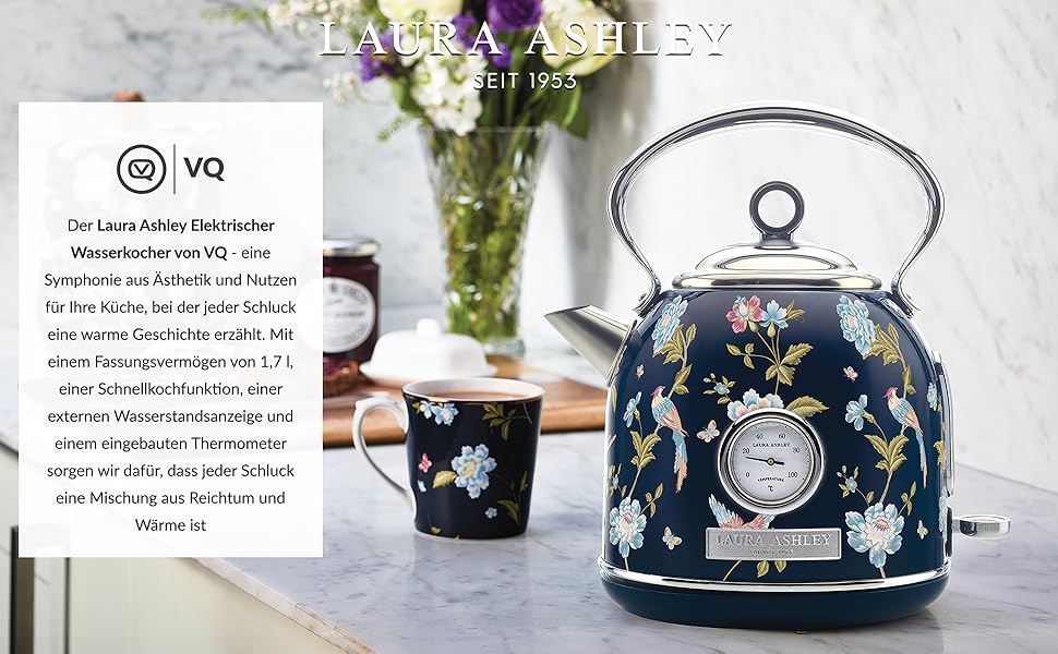 Laura Ashley Elveden Stainless Steel Cordless Electric Kettle - 1.7L, 2.2kW, with Temperature Display & Overheat Protection