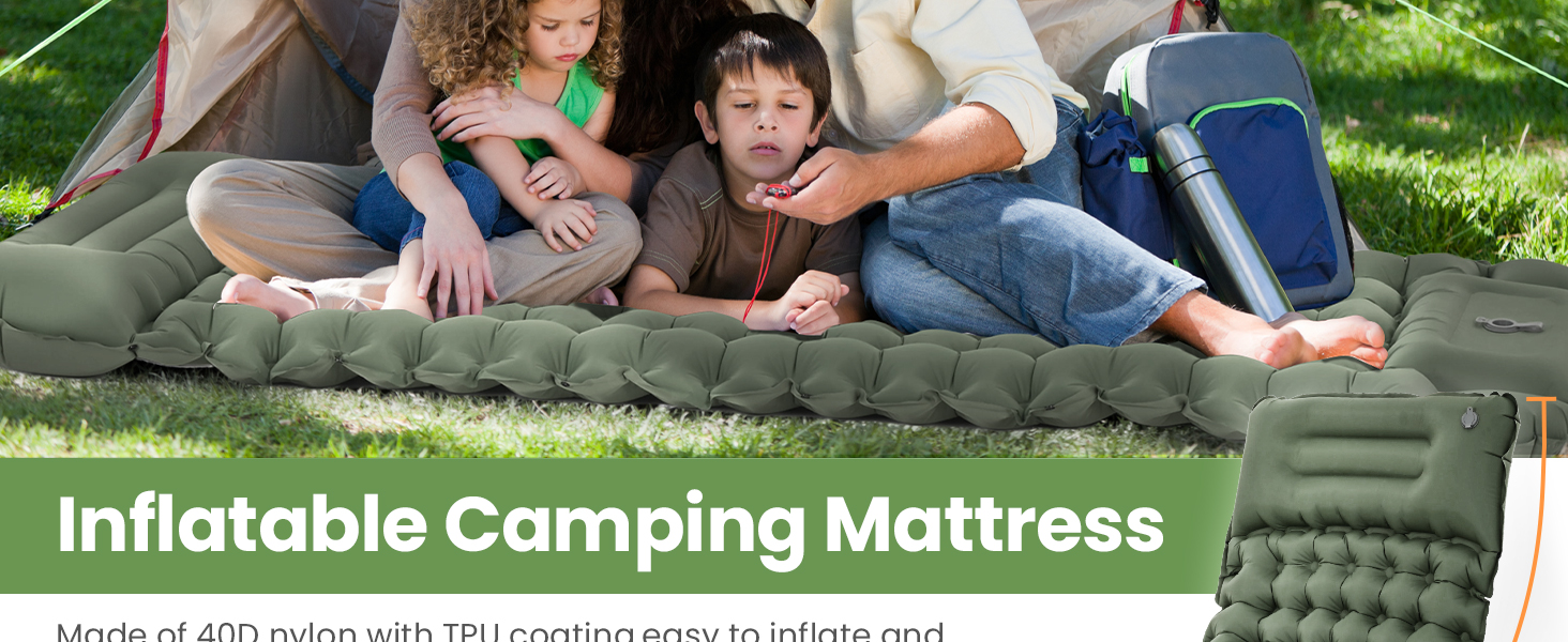 ROPODA Self-Inflating Camping Mat with Pillow & Foot Pump - Ultralight Waterproof Sleeping Pad for Outdoor, Camping, Hiking (Green & Gray)