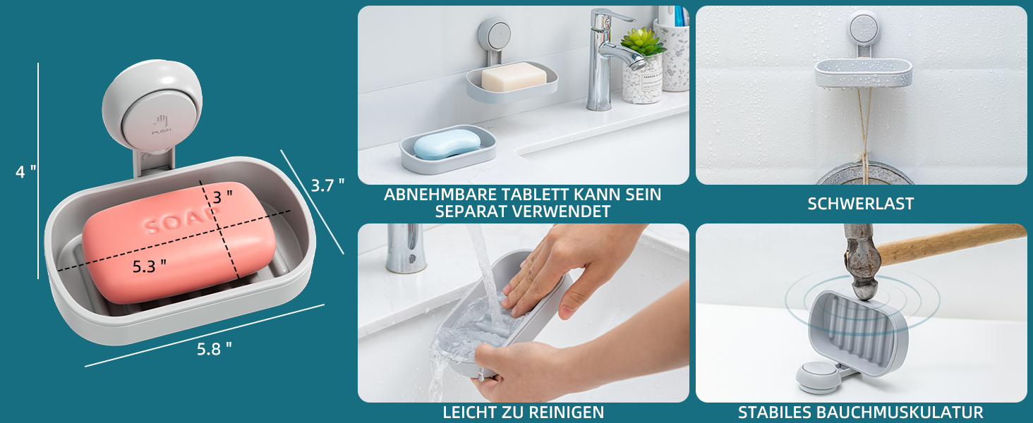 Набір мильниць з піддоном TAILI для ванної кімнати та кухні, без свердління, на присосках, сірий (2 шт.)