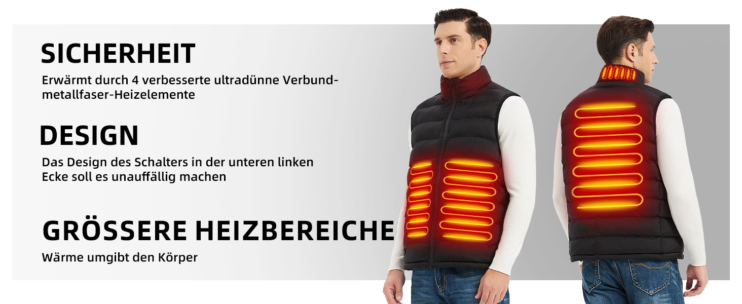 Електрична гріюча жилетка для чоловіків з акумулятором USB, 10000mAh, 4 зони нагріву, 3 режими температури, для зимових прогулянок, машинне прання