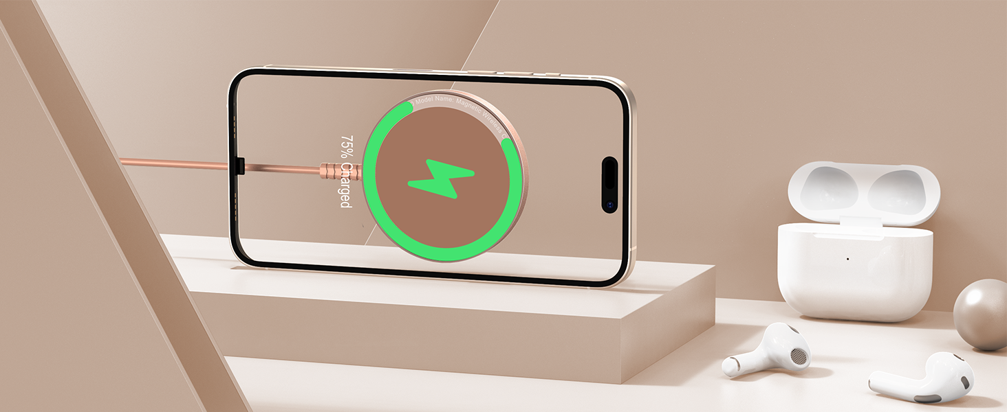 Магнітний бездротовий зарядний пристрій для iPhone 17/16/15/14/13/12 та Air-Pods 4/3/2 Pro (2 шт., рожеве золото)
