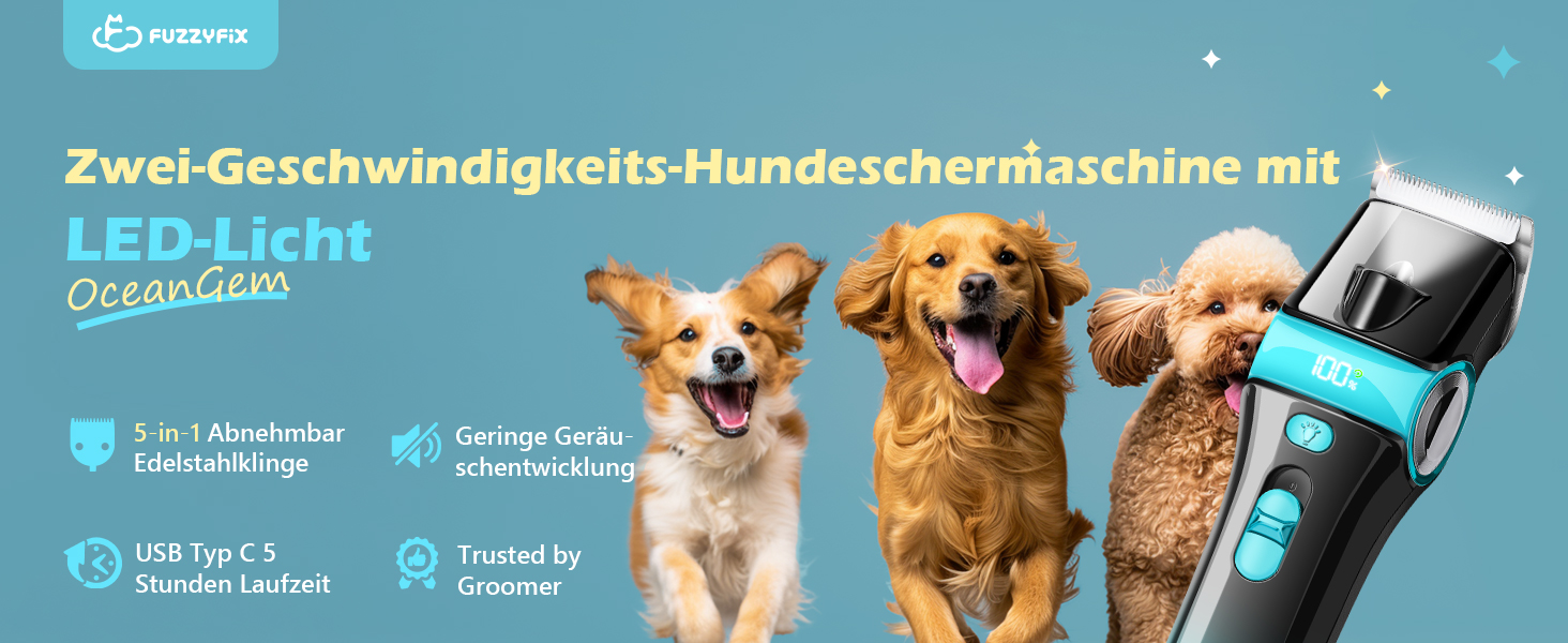 Машинка для стрижки собак Leise з LED-підсвіткою, 2 швидкості, для догляду за обличчям, вухами, лапами, блакитна