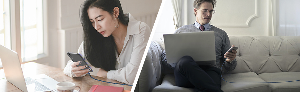 Кабель USB-C Nimaso [2 шт., 2м], 20V/3A/60W, для Samsung, Google Pixel, MacBook, iPad, iPhone, блакитний