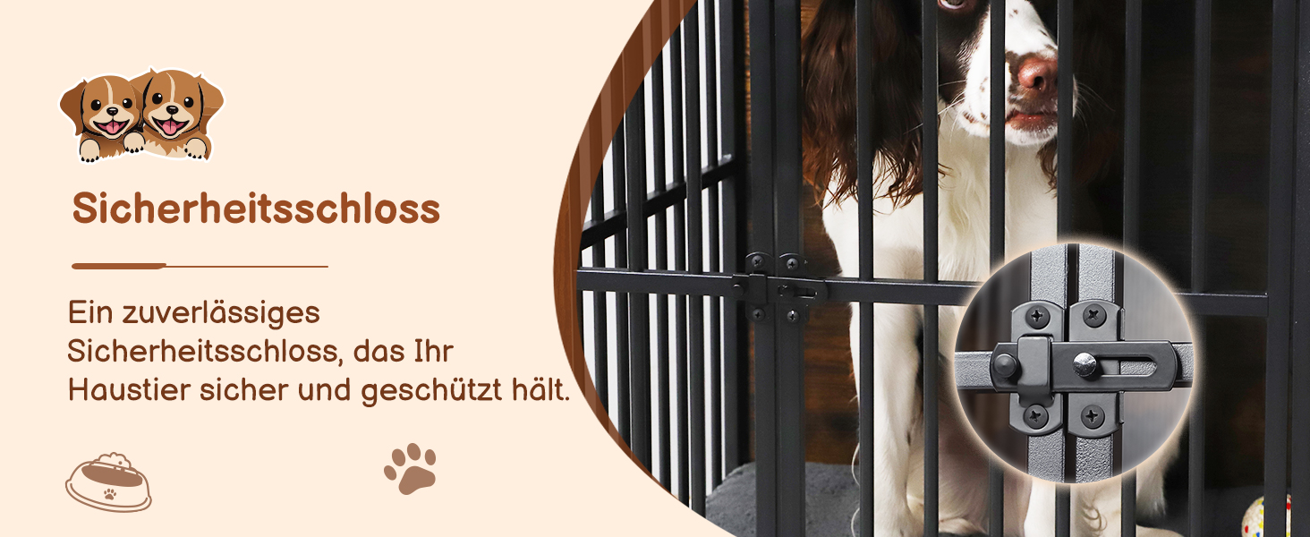 Клітка для собак велика дерев'яна з подвійними дверцятами, міцна собача будка для дому, знімний піддон, для малих, середніх та великих собак, 97,5 x 80,5 x 59 x 71,5 см