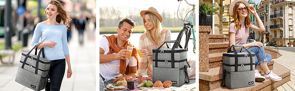 Термосумка Viedouce 30L: Ізольована сумка-холодильник для пікніків, кемпінгу та подорожей (сіра)