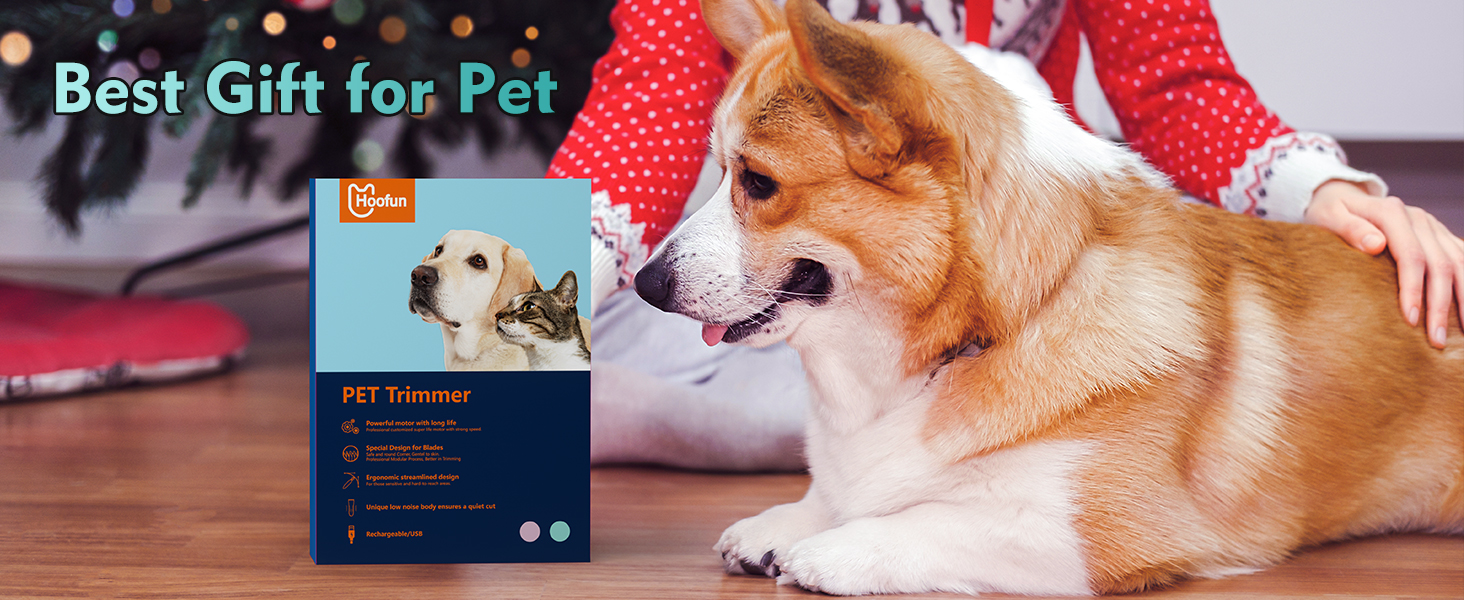 Професійна машинка для стрижки собак та котів Hoofun 4-в-1, IPX7, бездротова, з 4 насадками, для собак, котів, кроликів (біла/блакитна)