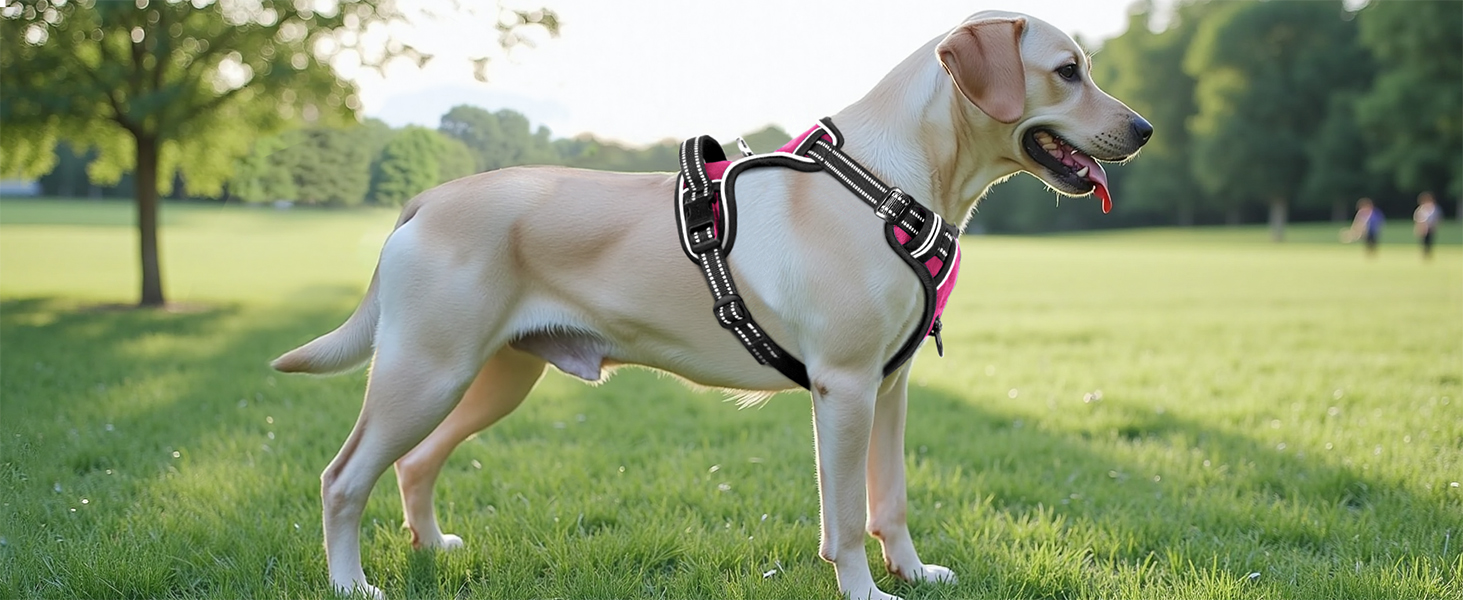 Шлейка для собак HEELE з регулюванням натягу, світловідбиваючі елементи, м'яка ручка, контроль, 2 металеві кільця, для малих, середніх та великих собак, Aree, Зелений, C-Aree Grün (XS, Uni-Pink)