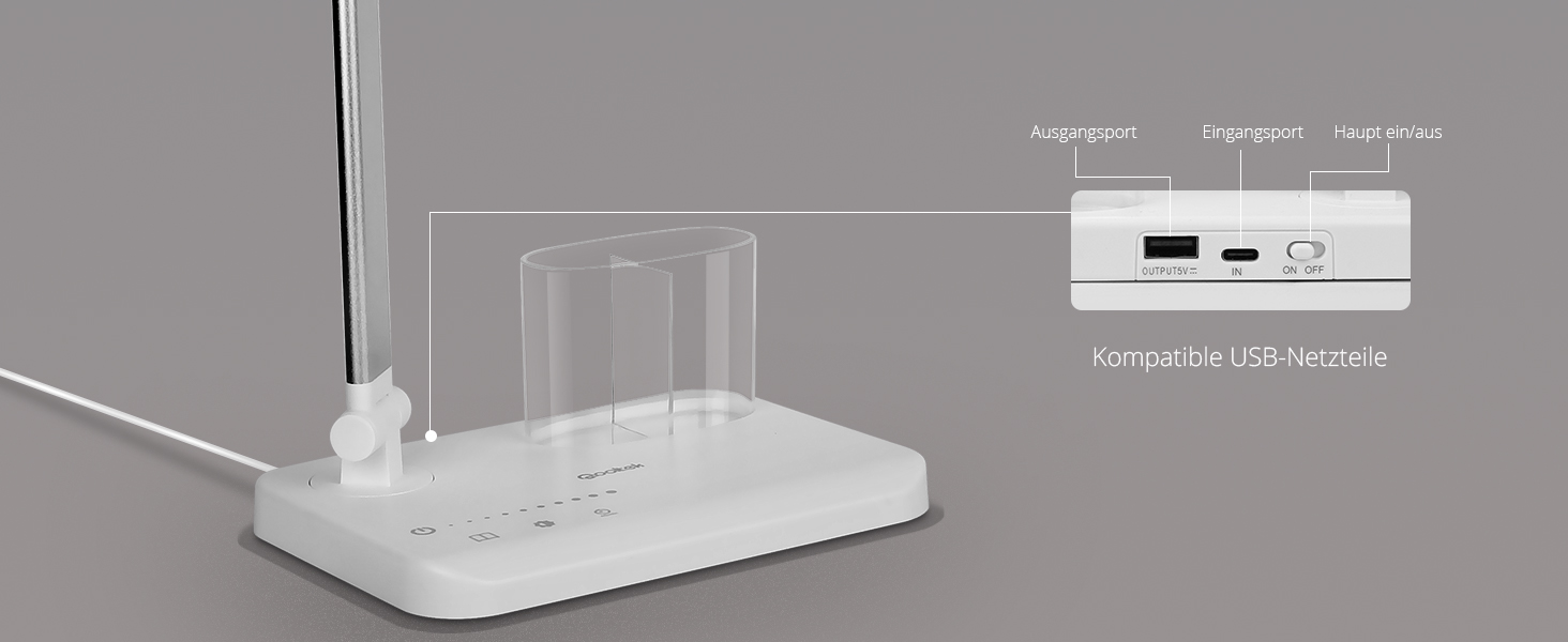 iVict LED лампа для столу з двома шарнірними руками, сенсорне керування, 5 режимів, таймер, USB-порт, пам'ять, для дітей, біла