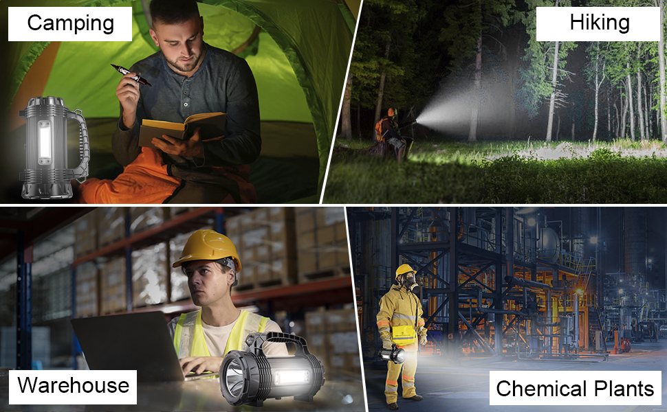 ERAY LED ліхтарик 11000 лм, ручний прожектор, акумулятор 9600mAh, 6 режимів, IPX4 водонепроникний, Power Bank, потужний ліхтар для кемпінгу, туризму, надзвичайних ситуацій, активного відпочинку (8 режимів - 3000 лм)