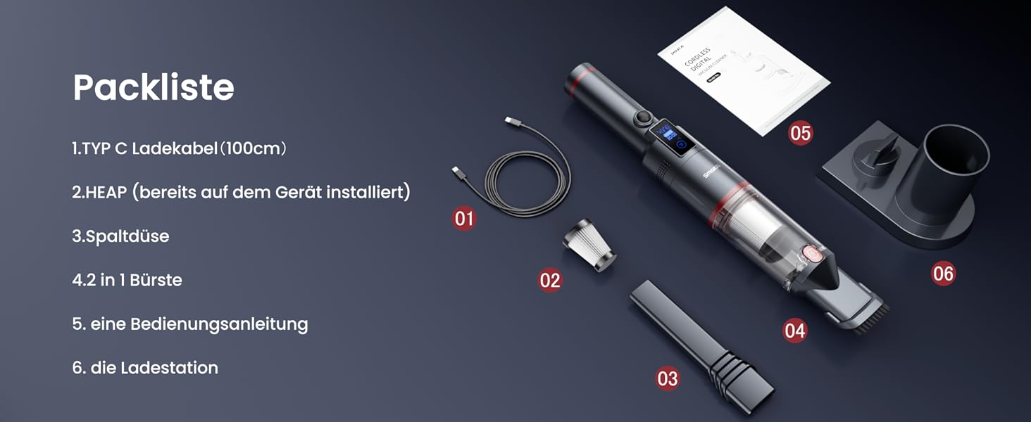 Портативний акумуляторний пилосос SmartAI з LED-підсвічуванням, 17000Pa, для дому та авто, блакитний