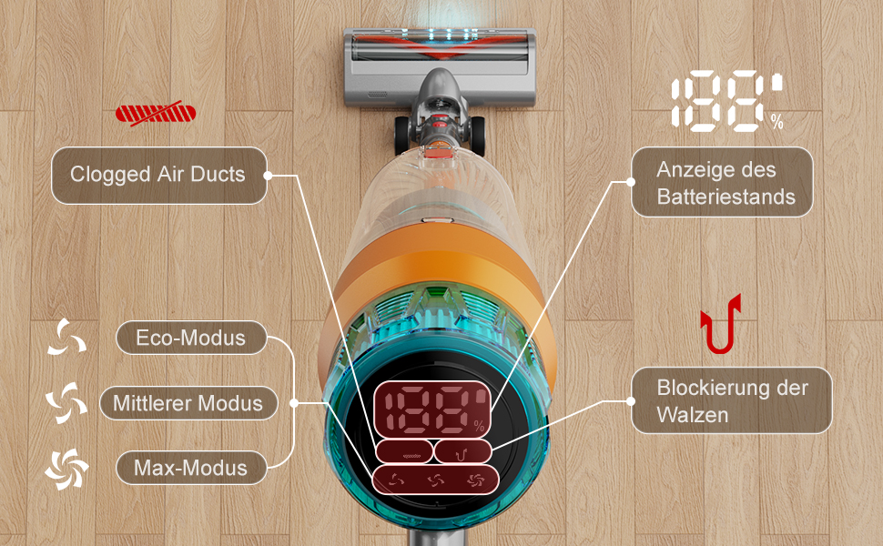 Бездротовий акумуляторний пилосос 450W з дисплеєм та автоматичним режимом. Час роботи до 50 хвилин. Підходить для твердих підлог, килимів та видалення шерсті тварин. (V10)