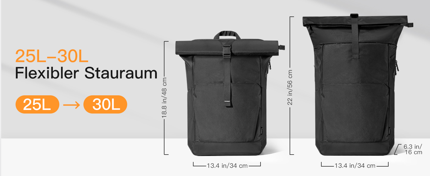 Рюкзак Inateck RollTop 25-30 л для чоловіків і жінок, з окремим відділенням для взуття, для ноутбука 17