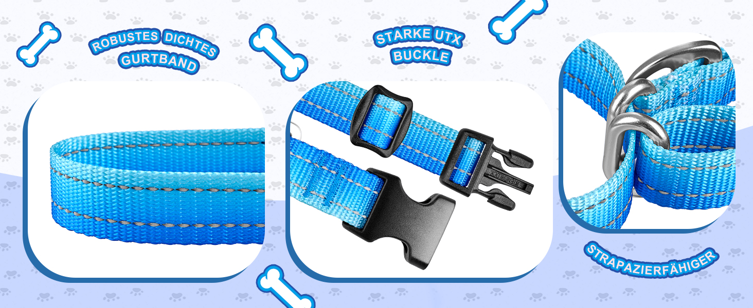 Нашийник для собак Martingale, світловідбиваючий, з зупиняючою функцією, для великих, середніх та маленьких собак, нейлон, блакитний, розмір L