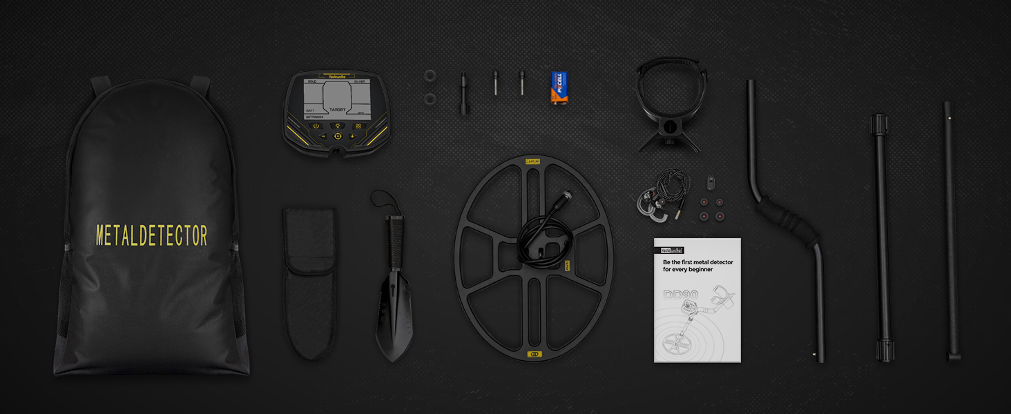 Металодетектор DD90 чорний з великою водонепроникною котушкою 14'' та LCD-дисплеєм, 4 режими, висока чутливість
