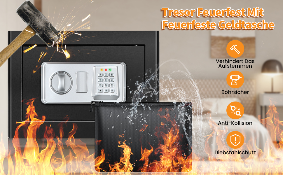 Сейф для дому Safe Tresor 25L вогне- та водостійкий з цифровим кодом, полицею та сигналізацією для цінностей, документів, ліків