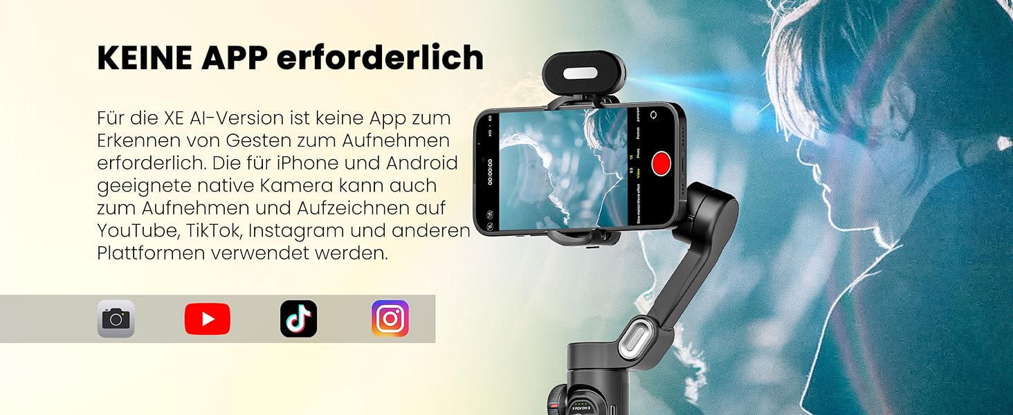 Стабілізатор для смартфона AOCHUAN 3-осьовий, складний, з фокусним колом, для iPhone та Android, Smart XE AI - для TikTok, YouTube, Vlog
