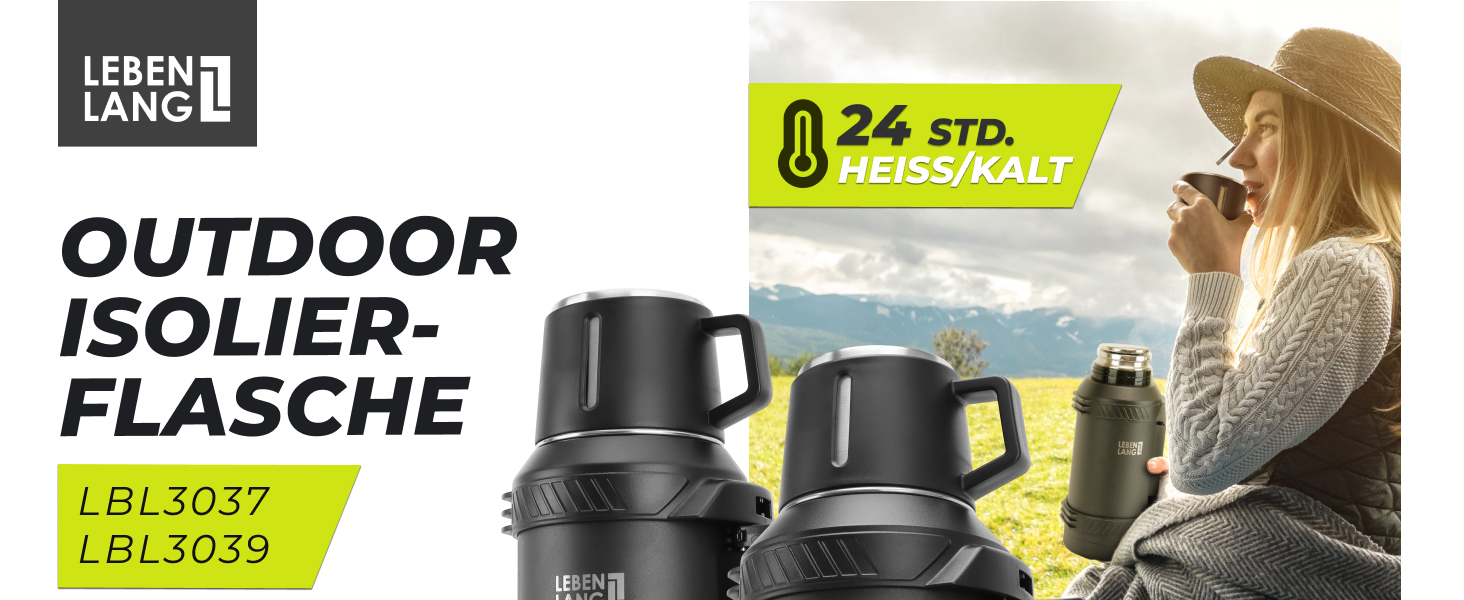 Термос LEBENLANG 2,5 л з чашкою, ситом та ремінцем - 24 год тепла. Термофляшка, термокухоль, фляга з нержавіючої сталі, 2500 мл