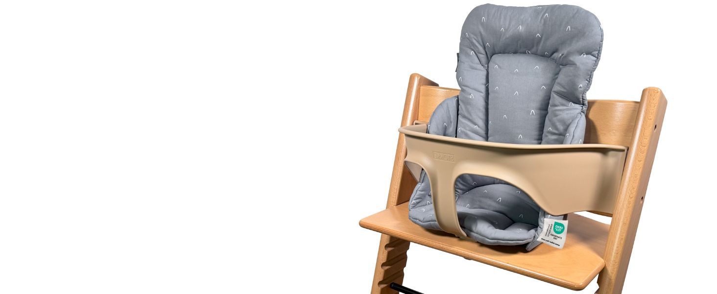 Сидіння та подушка для стільчика Stokke Tripp Trapp LaLoona, 2 частини, бавовна, сірий візерунок, OEKOTEX 100, гіпоалергенна, машинне прання
